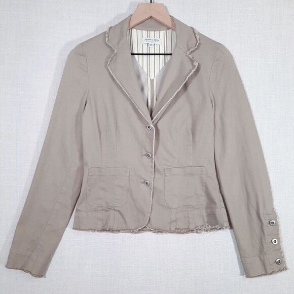 Margaret O’Leary Khaki Lapel Blazer Jacket Size Small Pleated Cotton Canvas Y2K - Picture 4 of 16